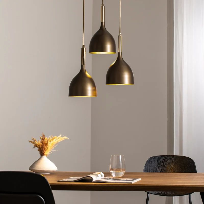 B-Ware Noak Hängelampe Pendelleuchte Lampe Stahl 3-flg LED Deckenleuchte titan/gold