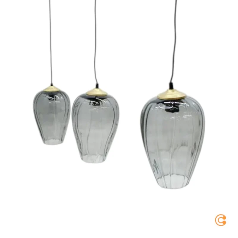 B-Ware Solbika Lighting Pendelleuchte Linkeus II, Glasgrau, 3 Lichtquellen