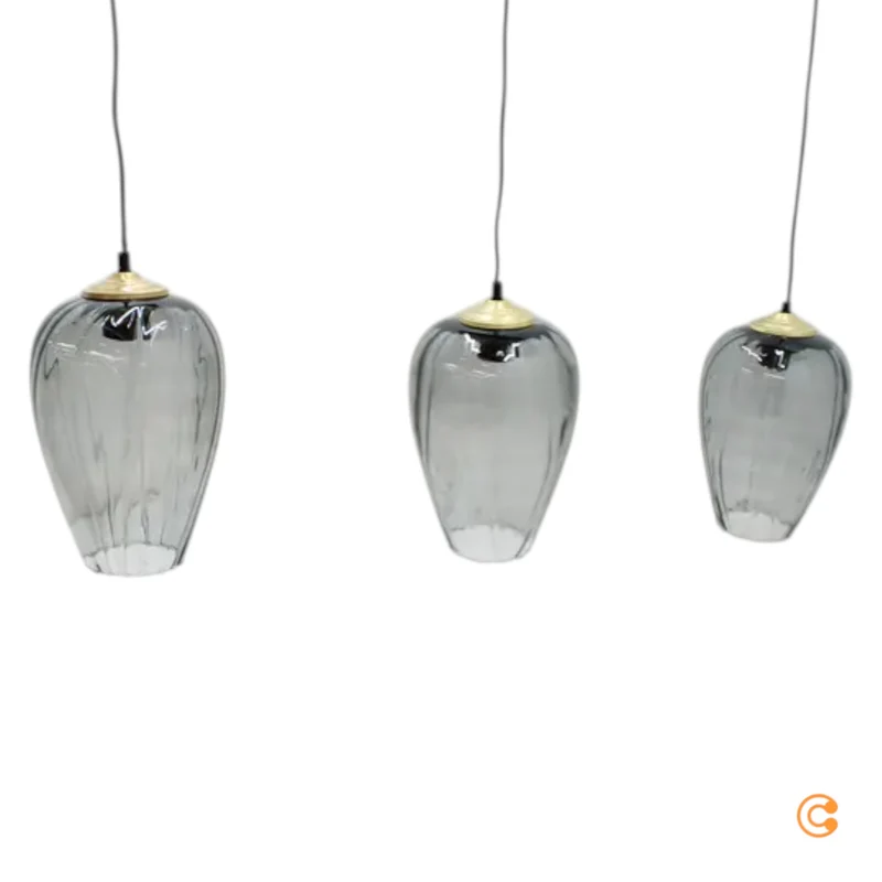 B-Ware Solbika Lighting Pendelleuchte Linkeus II, Glasgrau, 3 Lichtquellen