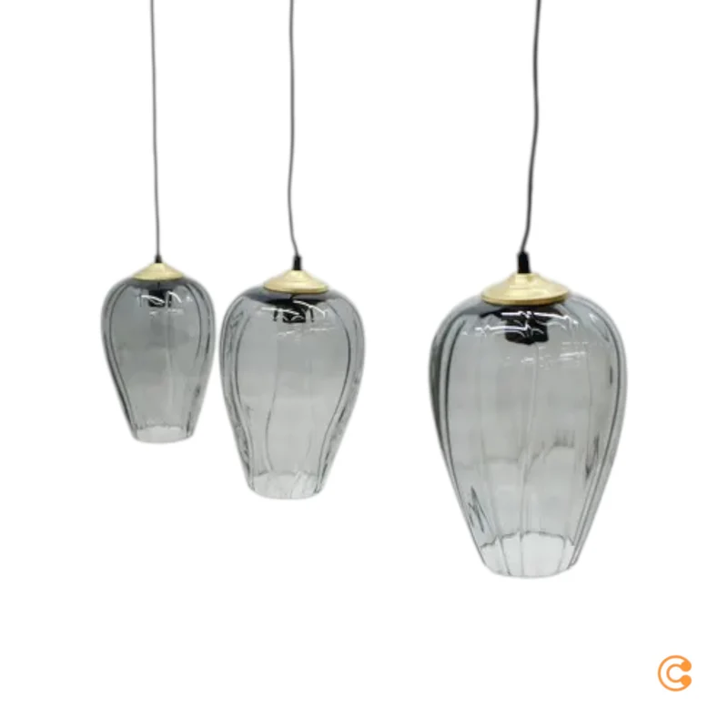 B-Ware Solbika Lighting Pendelleuchte Linkeus II, Glasgrau, 3 Lichtquellen