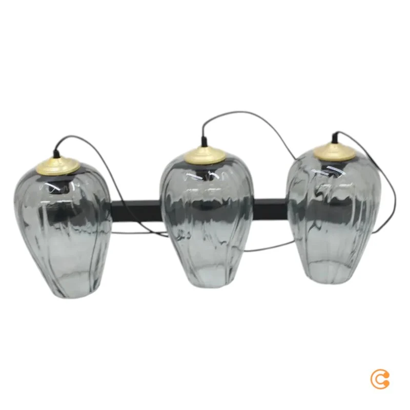 B-Ware Solbika Lighting Pendelleuchte Linkeus II, Glasgrau, 3 Lichtquellen