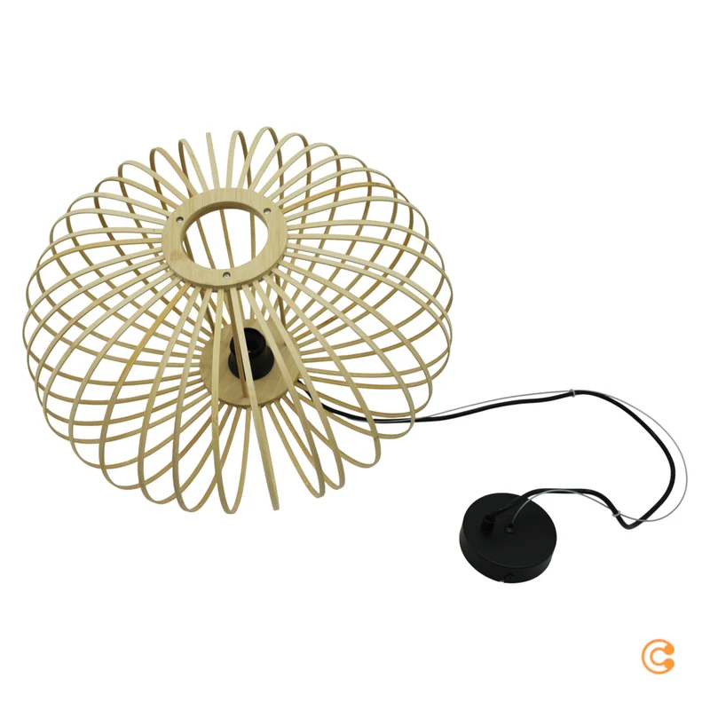 B-Ware JUST LIGHT Hängelampe Pendelleuchte Racoon Lampe LED hellbraun Holzschirm Holz