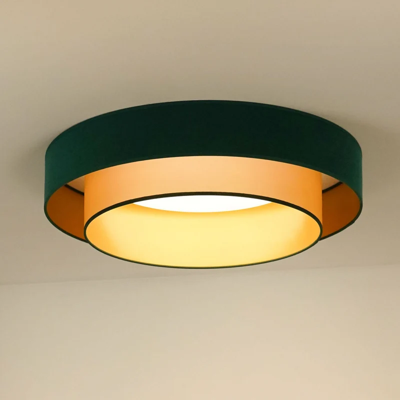 B-Ware Deckenlampe Lampe LED Luneta Fernbedienung Samt dunkelgrün gold Deckenleuchte380