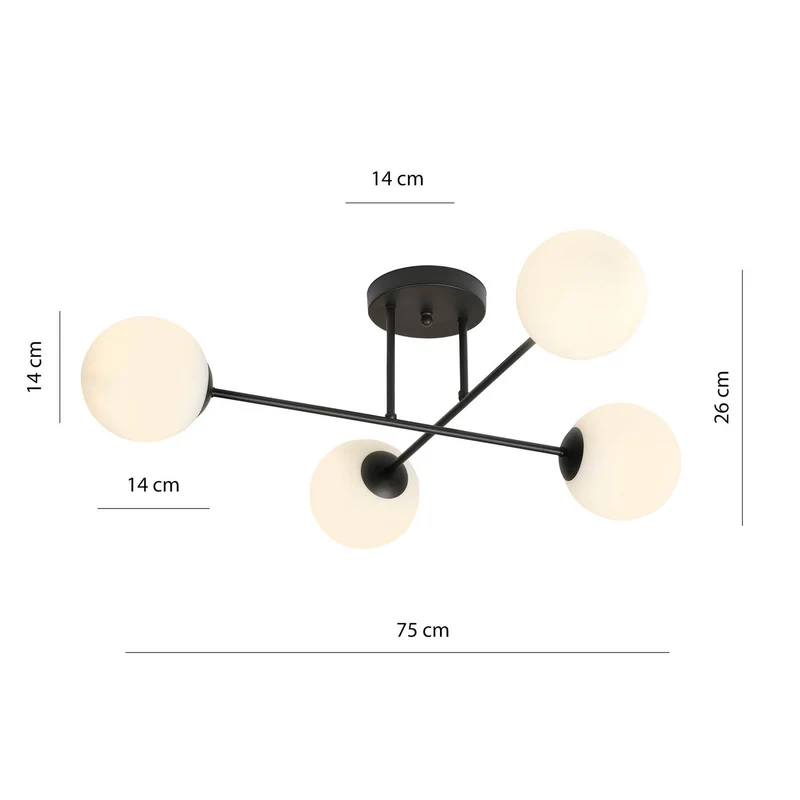 B-Ware Euluna Deckenlampe Leuchte Glaslampe Glasschirm Lampe schwarz opal 4-flg.