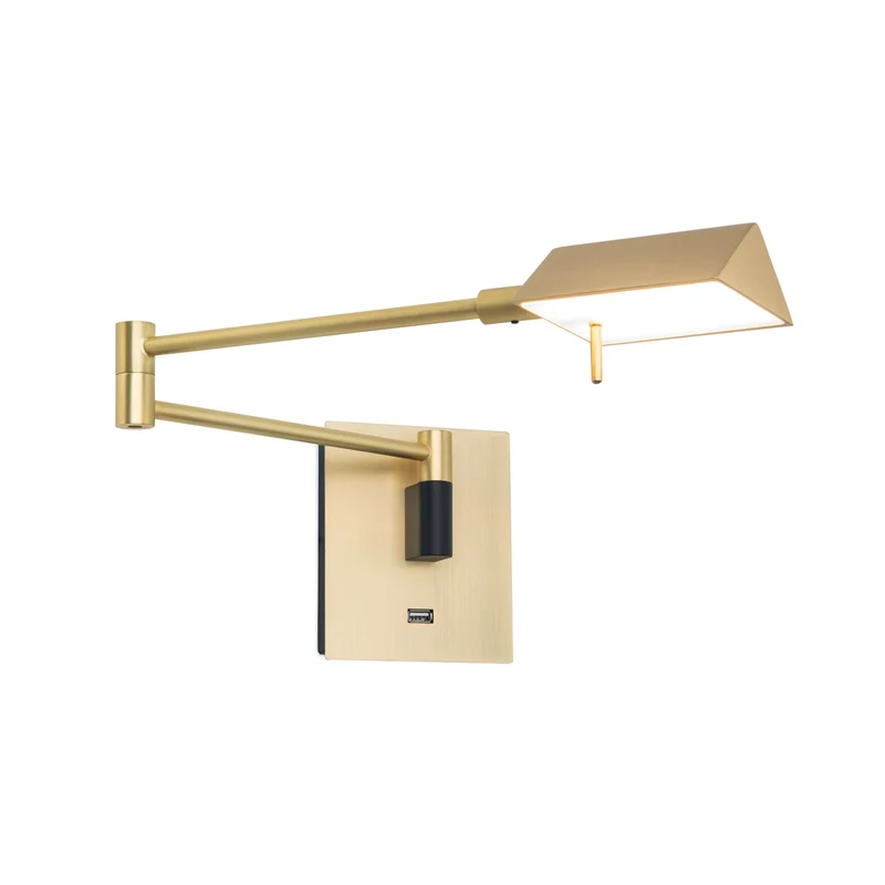 B-Ware Boston Wandleuchte Wandlampe LED USB Steckdose messing matt schwarz Eisen Tou876