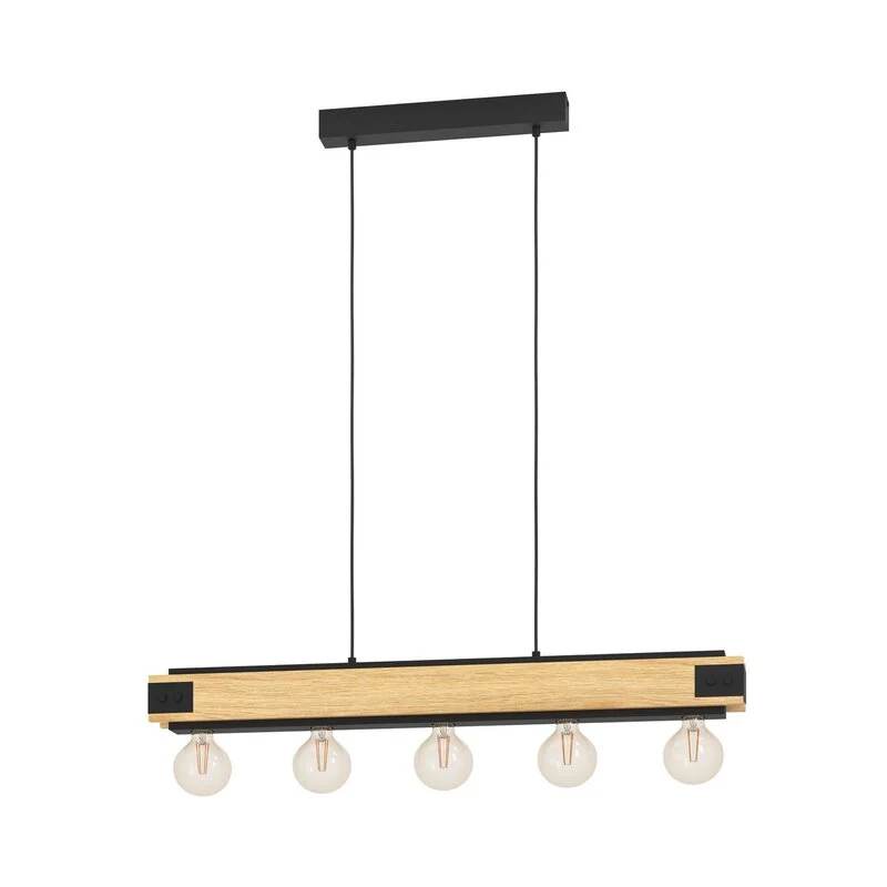 B-Ware Eglo Hängelampe Pendelleuchte Layham schwarz holz hell Länge 96 cm 5 flg