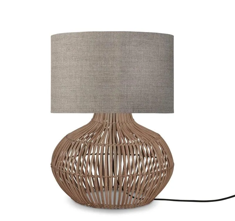 B-Ware GOOD & MOJO Tischlampe Lampe Kalahari Leinen Natur Rattan rund dunkel 32cm