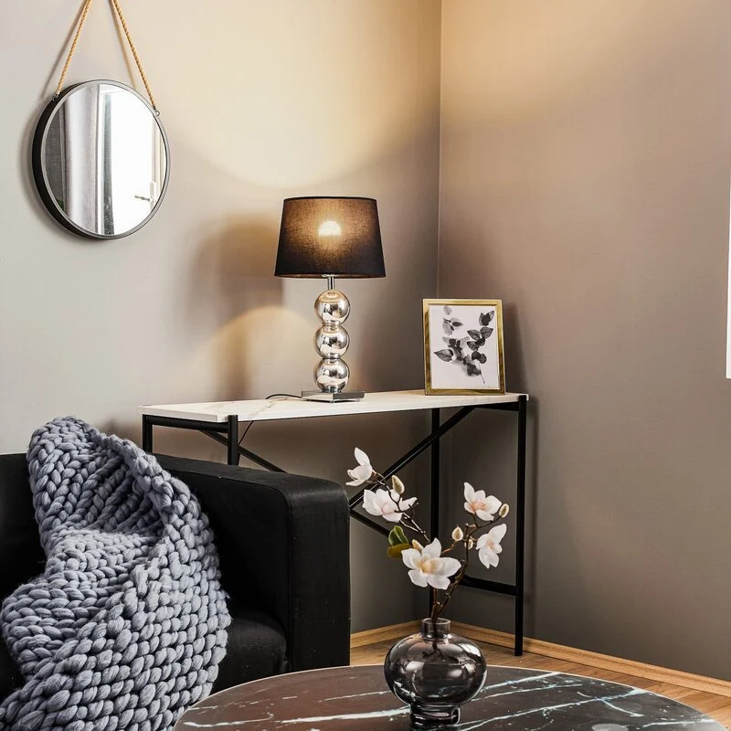 B-Ware Euluna Textil-Tischlampe Fulda Schreibtischlampe E27 Schirm schwarz Fuß chrom
