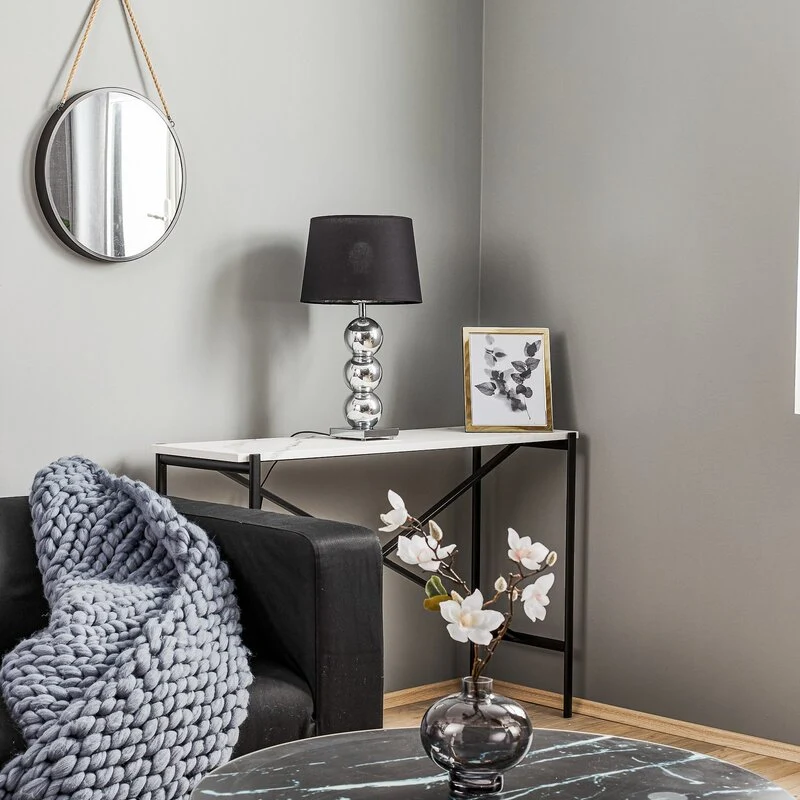 B-Ware Euluna Textil-Tischlampe Fulda Schreibtischlampe E27 Schirm schwarz Fuß chrom