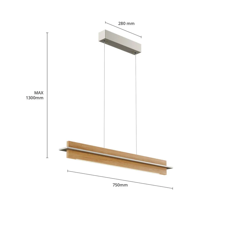 B-Ware Rothfels Pendelleuchte Hängelampe LED Eiche Nickel Lexa warmweiß dimmbar 78 cm