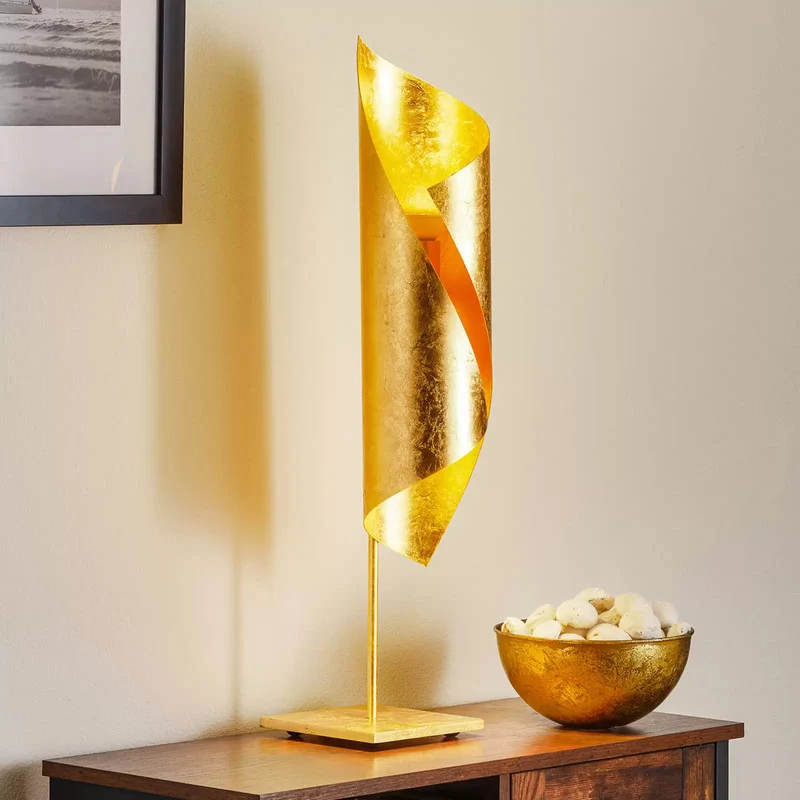 B-Ware Knikerboker Hué Blattgold-Tischleuchte Tischlampe Leuchte Lampe Tischlicht Licht