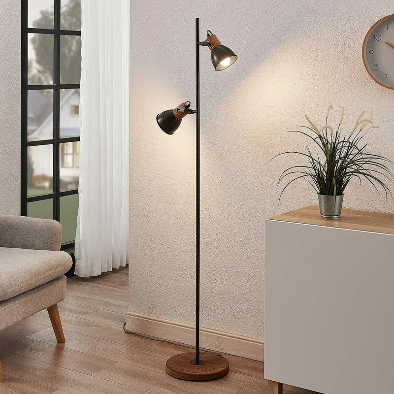 B-Ware Lindby Arina Stehleuchte Stehlampe Lampe Leuchte Innenraumlampe Holz zweiflammig
