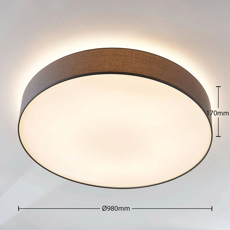 B-Ware Lindby Stoff-Deckenlampe Gordana Deckenlampe Lampe Leuchte Licht E27 Grau Ø 98cm