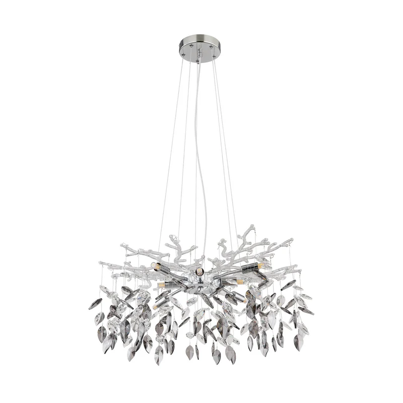 B-Ware Globo Kronleuchter Danna Deckenleuchte chromfarben/rauchgrau/klar Ø61cm Lampe G9