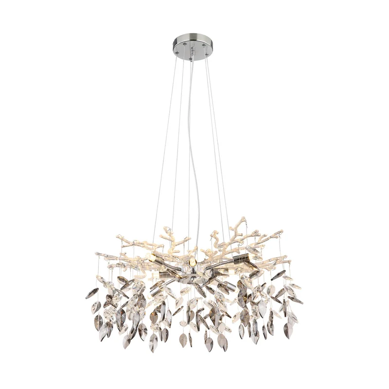 B-Ware Globo Kronleuchter Danna Deckenleuchte chromfarben/rauchgrau/klar Ø61cm Lampe G9
