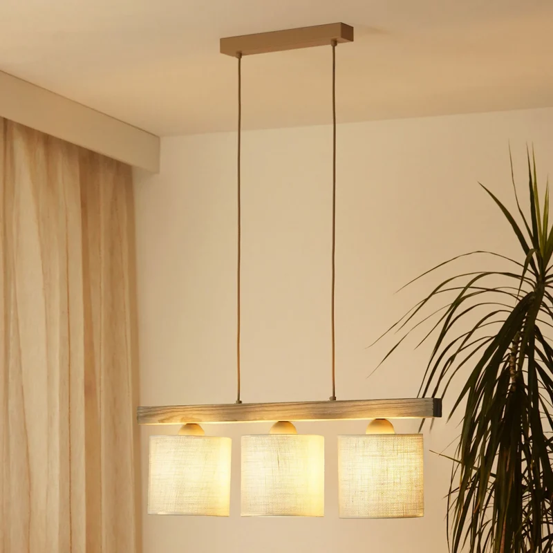 B-Ware Duolla Hängeleuchte Pendelleuchte Lampe Forest Holz Jute weiß 3-flg Wohnzimmer