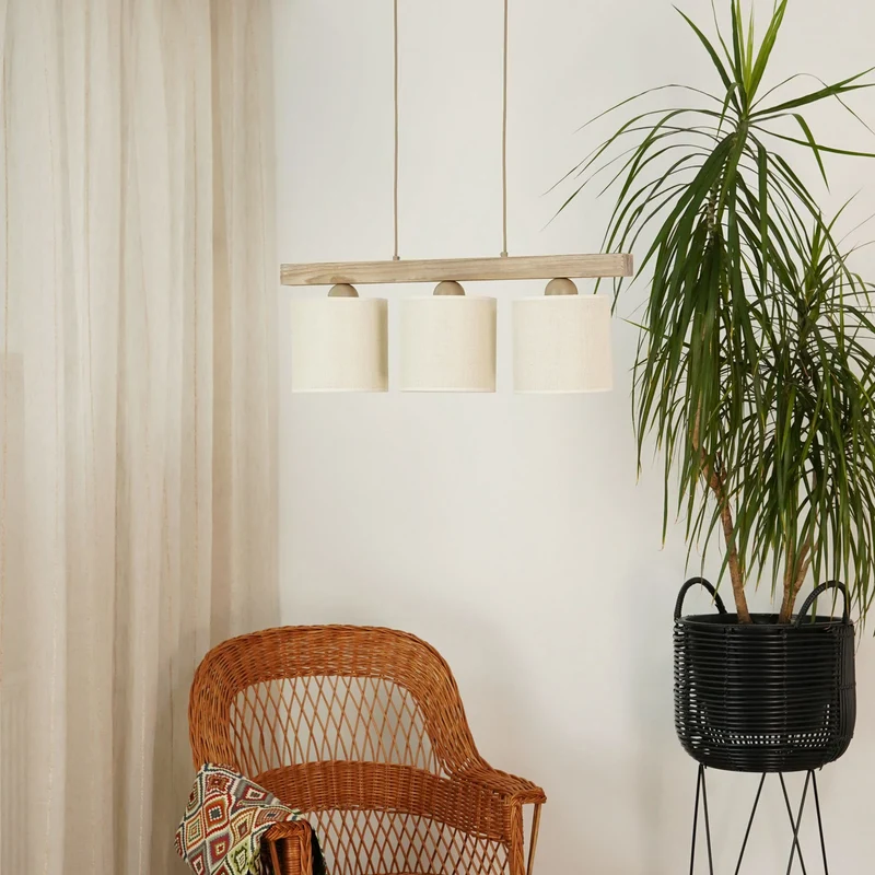 B-Ware Duolla Hängeleuchte Pendelleuchte Lampe Forest Holz Jute weiß 3-flg Wohnzimmer