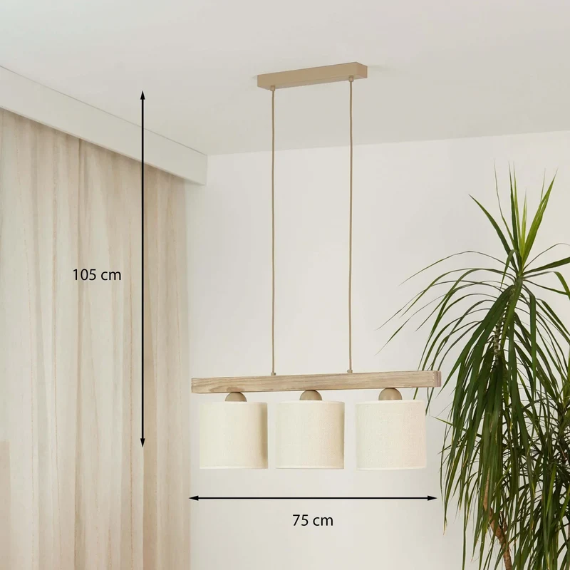 B-Ware Duolla Hängeleuchte Pendelleuchte Lampe Forest Holz Jute weiß 3-flg Wohnzimmer