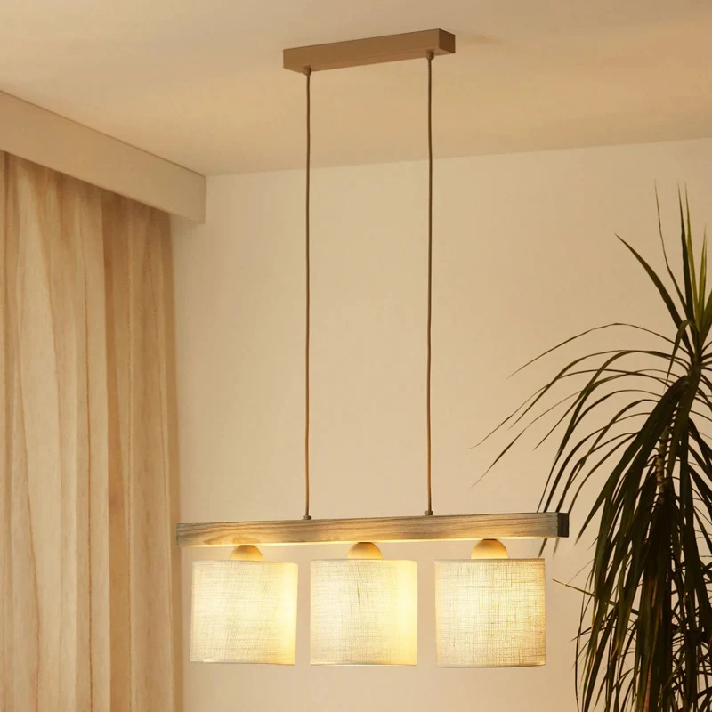 B-Ware Duolla Hängeleuchte Pendelleuchte Lampe Forest Holz Jute weiß 3-flg Wohnzimmer