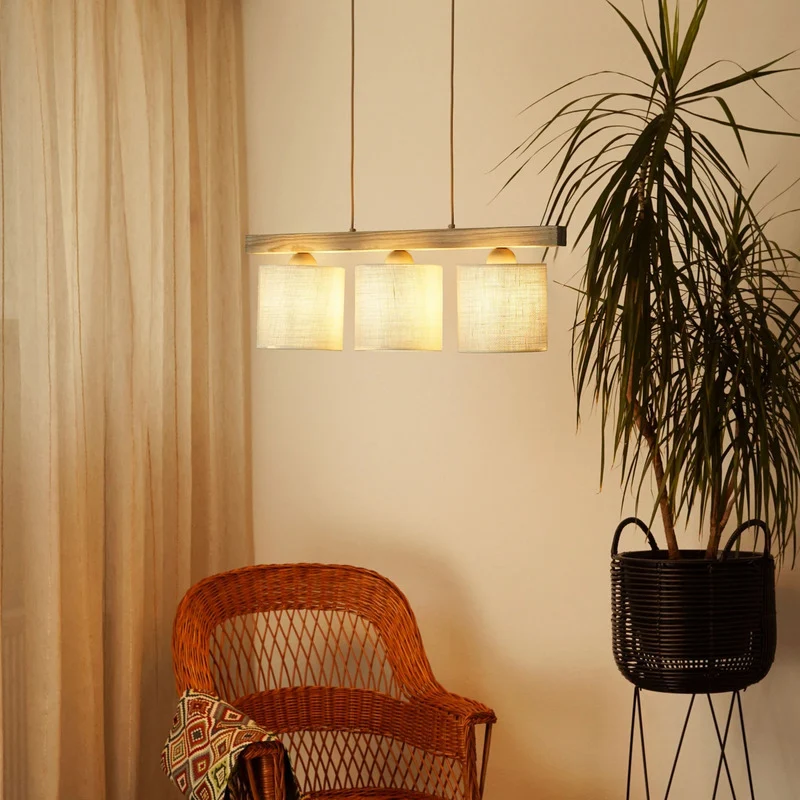 B-Ware Duolla Hängeleuchte Pendelleuchte Lampe Forest Holz Jute weiß 3-flg Wohnzimmer