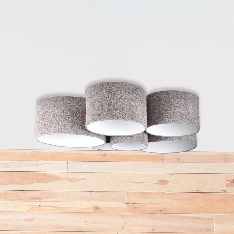 B-Ware Boucle Deckenleuchte Lampe Hauptbeleuchtung sechs Schirme grau Wohnraum