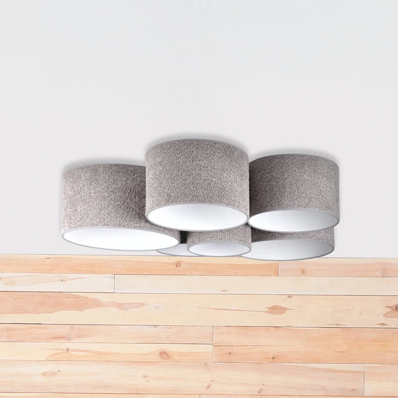 B-Ware Boucle Deckenleuchte Lampe Hauptbeleuchtung sechs Schirme grau Wohnraum