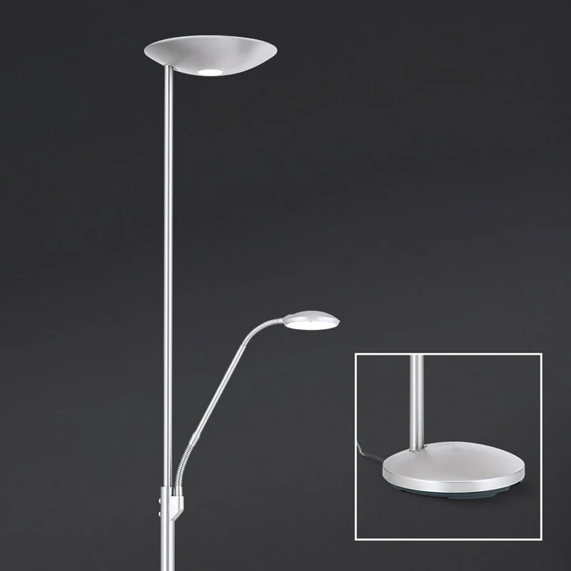 B-Ware Cobra Deckenfluter Stehlampe LED Leselampe Nickel Lampe Leuchte Schalter Dimmbar
