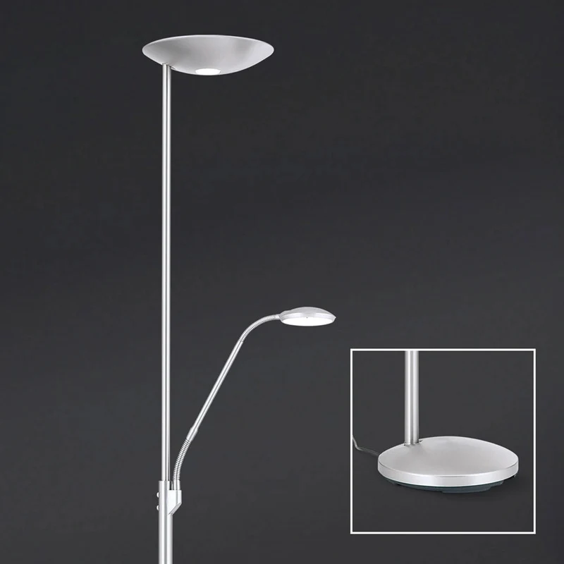B-Ware Cobra Deckenfluter Stehlampe LED Leselampe Nickel Lampe Leuchte Schalter Dimmbar