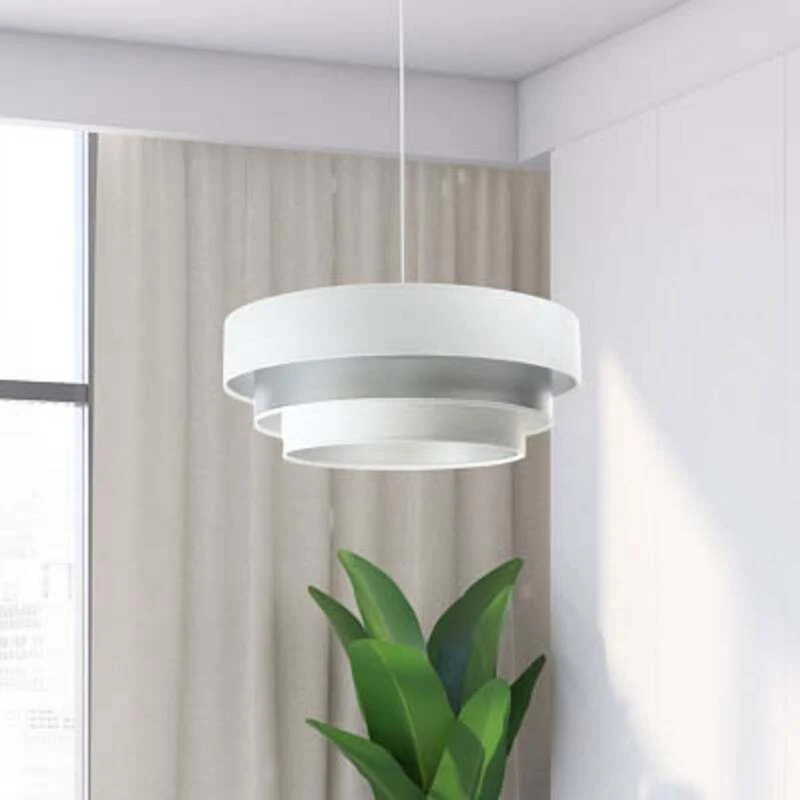 B-Ware Maco Design Triniti Hängeleuchte Pendelleuchte weiß silber Textil rund 60 cm