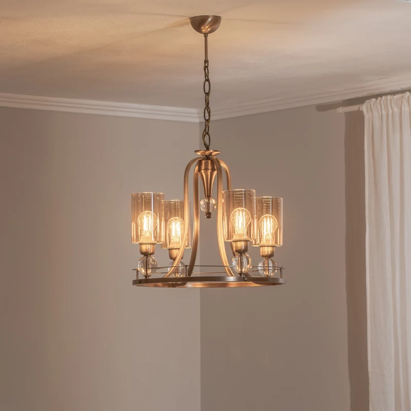 B-Ware Avonni Jadina Kronleuchter Deckenleuchte Lampe gold antik 4flg Ø50cm Metall Glas
