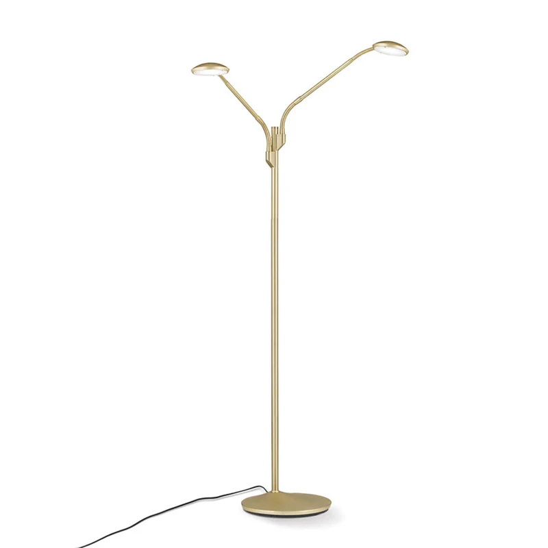 B-Ware Cobra LED Stehleuchte Standlampe messing matt Stahl zweiflammig Dimmer Schalter