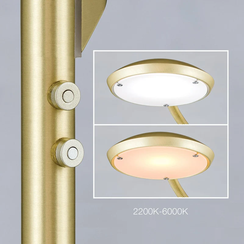 B-Ware Cobra LED Stehleuchte Standlampe messing matt Stahl zweiflammig Dimmer Schalter