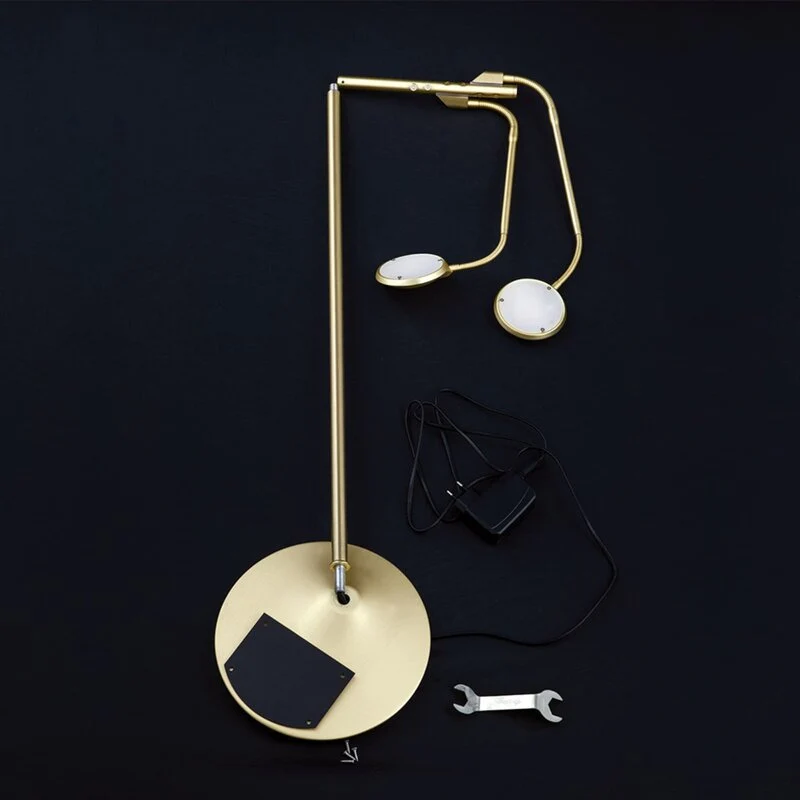 B-Ware Cobra LED Stehleuchte Standlampe messing matt Stahl zweiflammig Dimmer Schalter