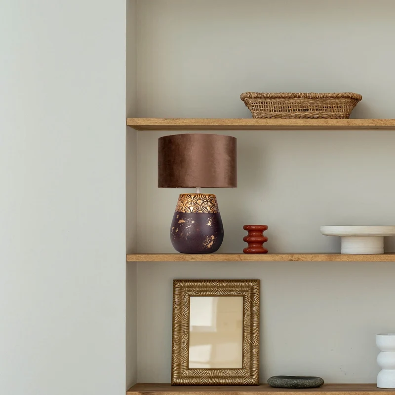 B-Ware Näve Tischleuchte Tischlampe Bronco Keramik Kunstleder braun E27 LED Höhe 39 cm
