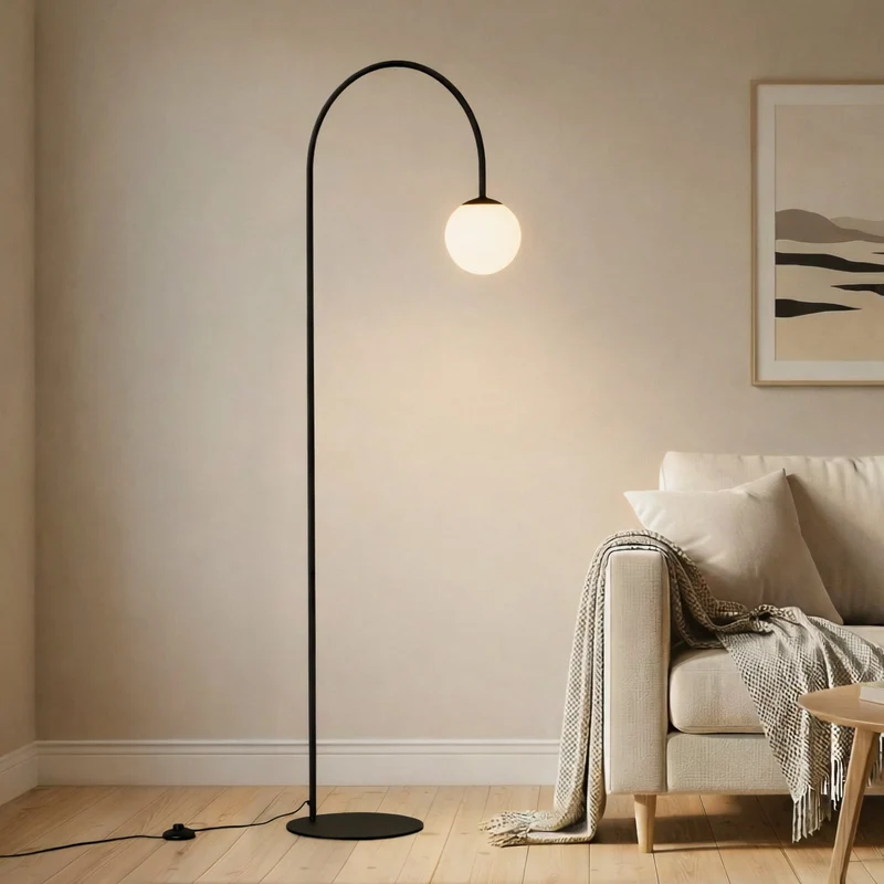 B-Ware Stehleuchte Lampe Nova Glas Metall schwarz weiß Wohnzimmer 155cm E14 LED Leuchte