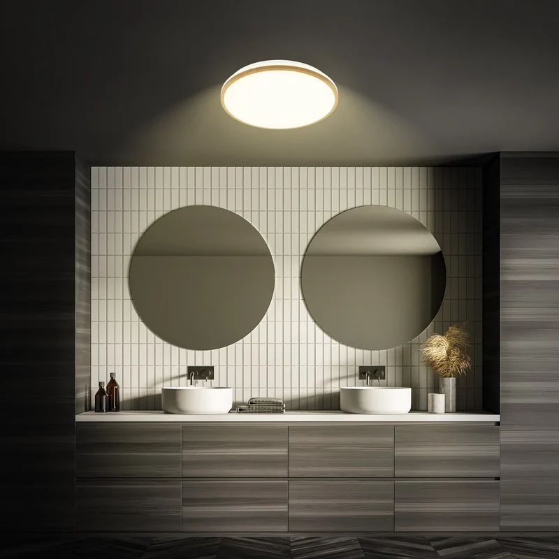 B-Ware Briloner LED-Deckenleuchte Acorus Badezimmerleuchte weiß holzfarben IP44 33 cm