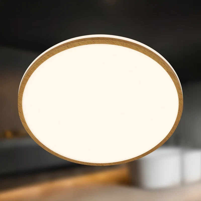 B-Ware Briloner LED-Deckenleuchte Acorus Badezimmerleuchte weiß holzfarben IP44 33 cm
