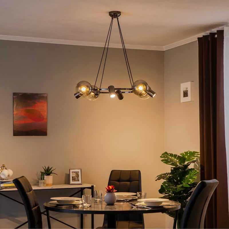 B-Ware Lucea Hängeleuchte Zerde 4+4 Ø 82 cm schwarz-chrom 8-flammig Deckenlampe Lampe