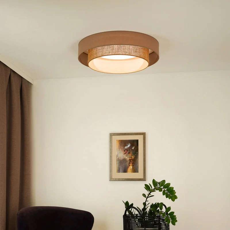 B-Ware Duolla Deckenleuchte Deckenlampe LED Textil braun Luneta Fernbedienung dimm617