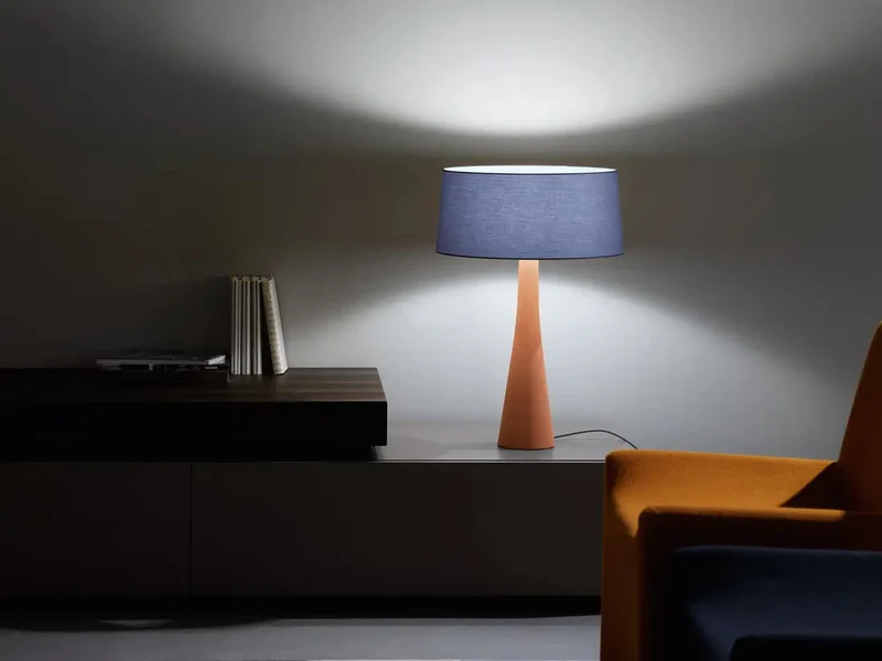 B-Ware Modo Luce Tischlampe Tischleuchte Aura Designer Lampe blau Baumwolle Beton Stoff