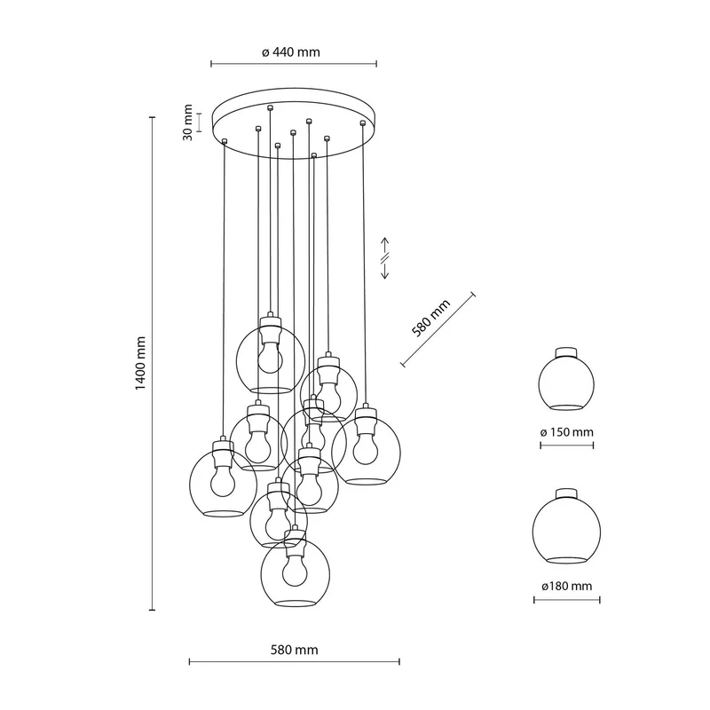 B-Ware Hängelampe Cubus Mix Deckenleuchte Lampe Ø 58 cm mehrfarbig Glas E27 9 flg