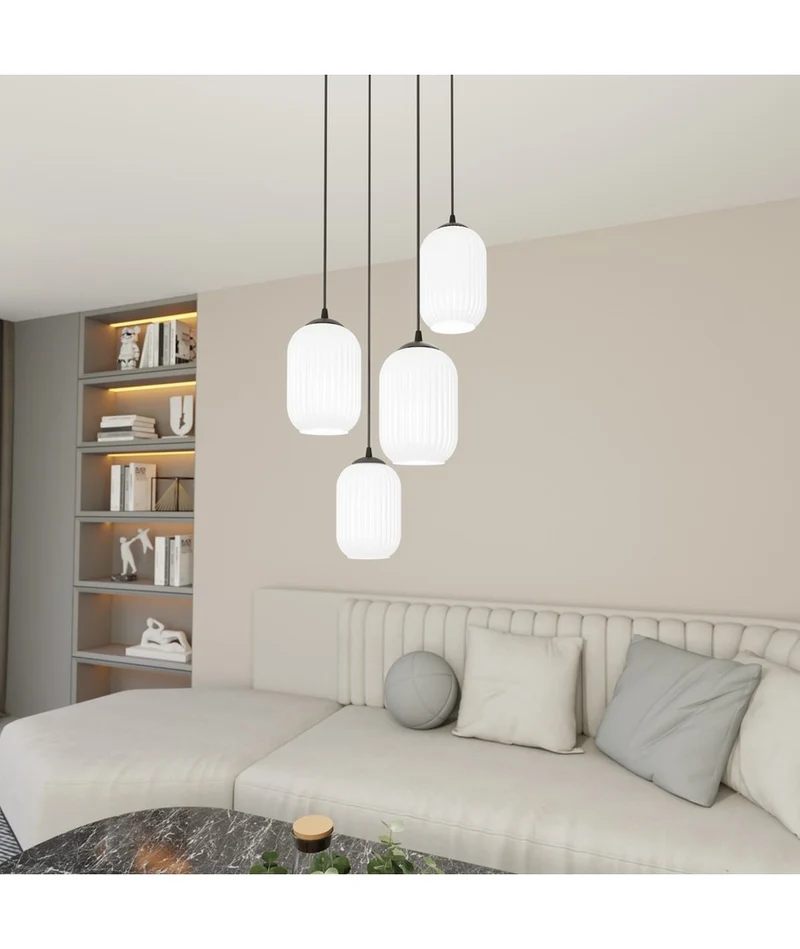 B-Ware EMIBIG Hängeleuchte Lampe Verdi 4 × E27 Schwarz Opalweiß Pendelleuchte Lampe358