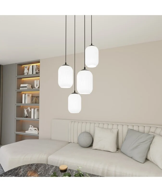B-Ware EMIBIG Hängeleuchte Lampe Verdi 4 × E27 Schwarz Opalweiß Pendelleuchte Lampe358