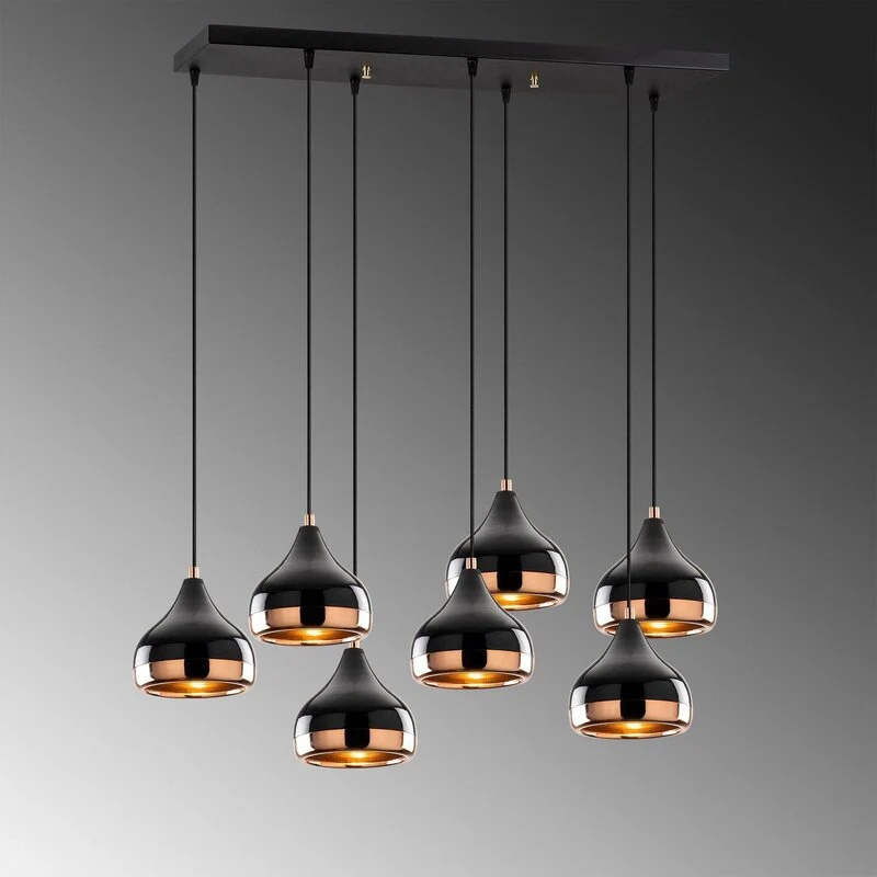 B-Ware Opviq Hängeleuchte Pendelleuchte Yildo 6894 schwarz kupfer Metall 7-flammig