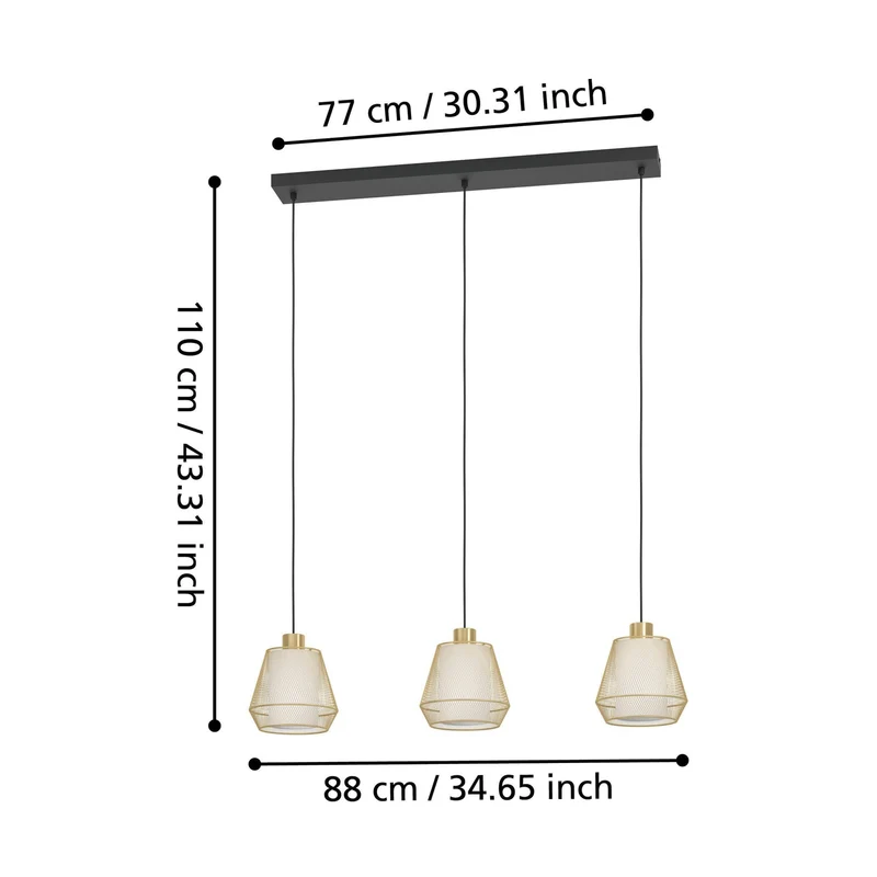 B-Ware Eglo Hängeleuchte Pendelleuchte Ciudadela schwarz messing 3 flammig 88 cm