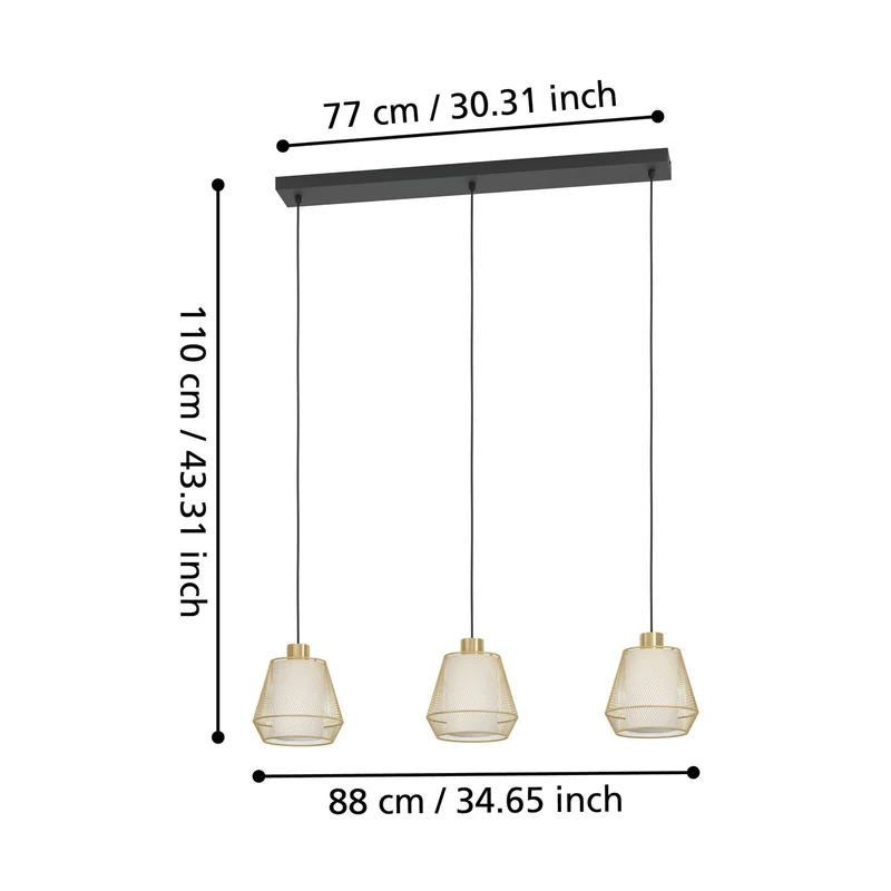B-Ware Eglo Hängeleuchte Pendelleuchte Ciudadela schwarz messing 3 flammig 88 cm