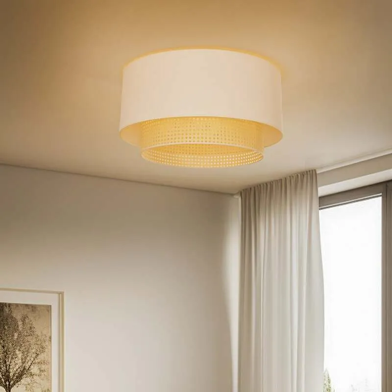 B-Ware Duolla Deckenleuchte Hängelampe Boho Rattanlampe creme weiß 60 cm Baumwolle