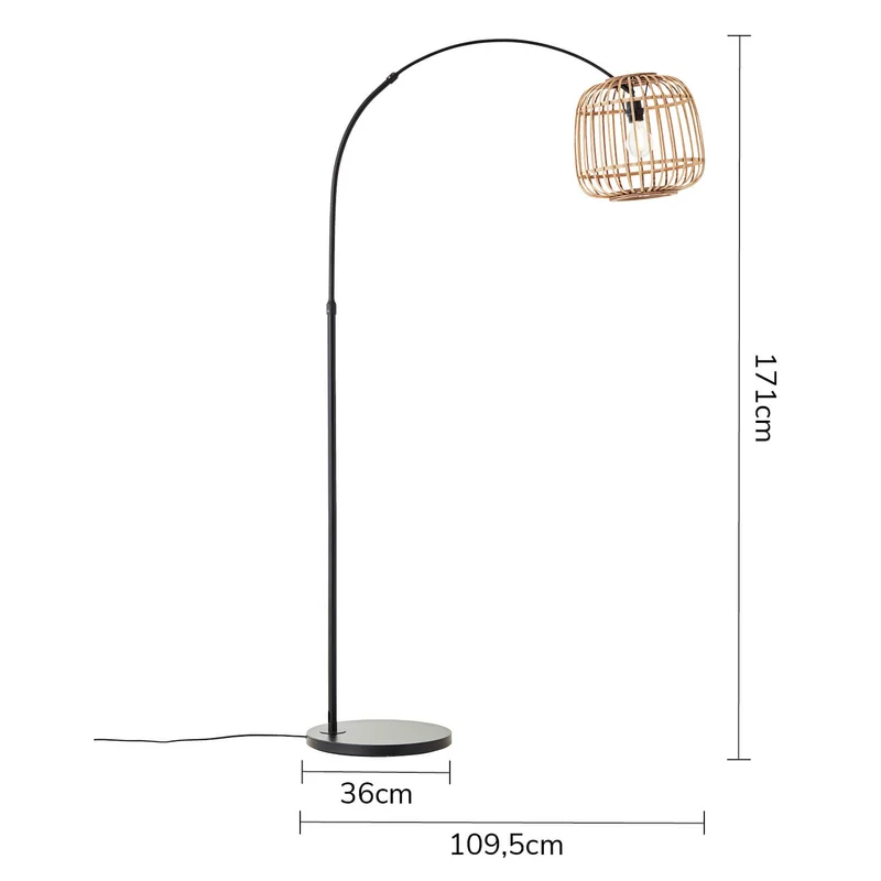 B-Ware mokebo Stehlampe im Boho Style mit Rattan 'Die Natürliche', Bogenlampe in braun,