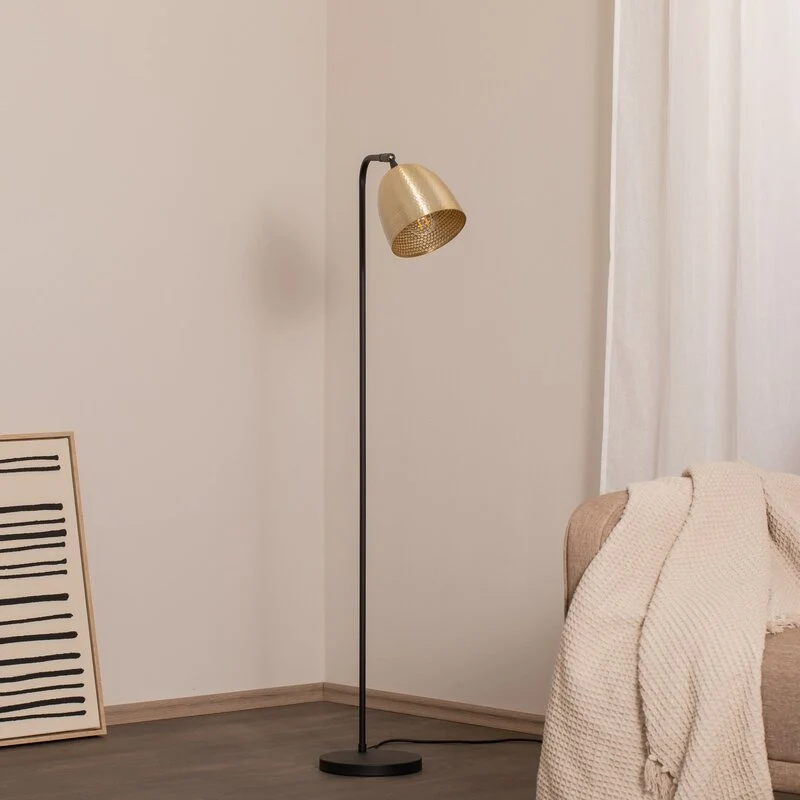 B-Ware Stehlampe Tattoo 4091 Leuchte Lampe gold antik schwarz Metall Höhe 120 cm