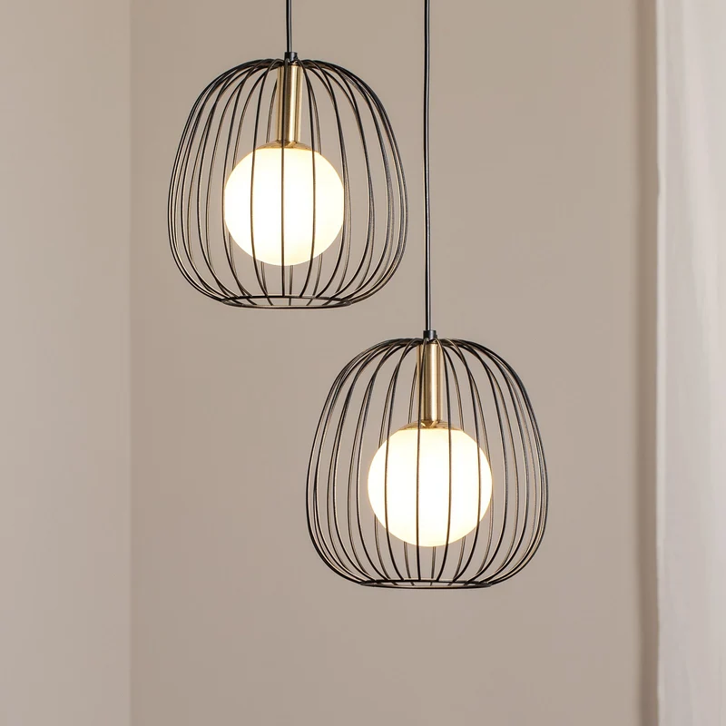 B-Ware SIGMA Hängeleuchte Pendellampe Esszimmerlampe schwarz gold weiß 2flg modern193
